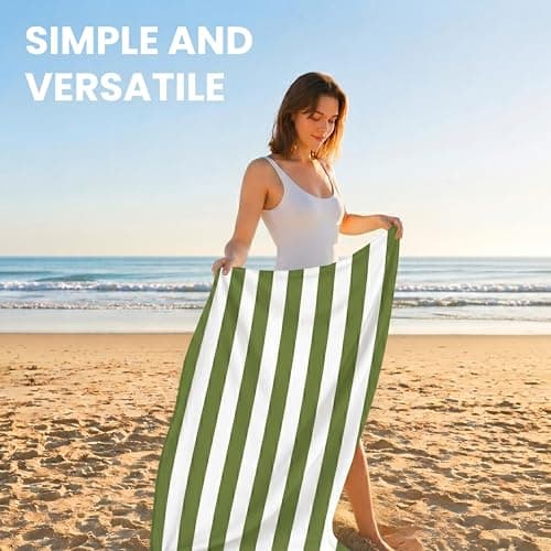 Olivia Rocco Beach Towels Extra Large Super Soft Quick Dry Sand Resistant Travel Pool Towel Lightweight Summer Holiday, Stripe Sage — view 5