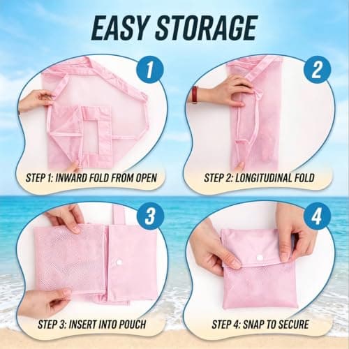 Large Mesh Beach Bag,Beach Toy Bag for Kids,Mesh Beach Bags,Foldable Toys Net Tote Bags Waterproof Lightweight for Sand Storage for Wet Towels Swim Pool Travel Essentials Accessories (40x24x38 cm) — view 3