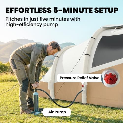 Outsunny Inflatable Camping Tent w/Air Pump, Tunnel Design Khaki — view 4