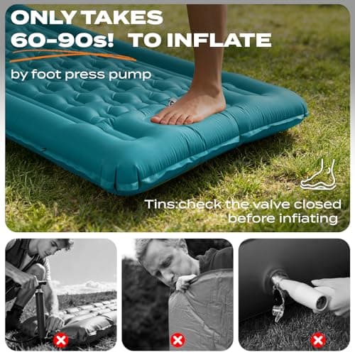 Inflatable Camping Sleeping Pad with Built-in Foot Pump 12cm Thick Waterproof & Tear-Resistant 50D Nylon Mattress Portable, Compact Air Mat for Backpacking, Hiking, Tents,Peacock Blue,195 X 72 X 12 CM — view 4