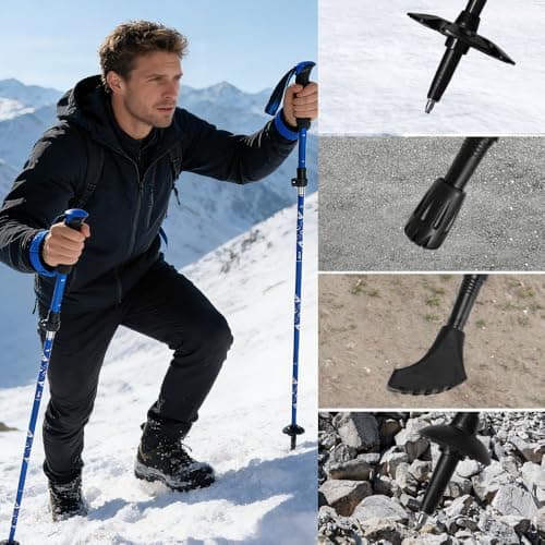 Walking Poles, 2 Pack Collapsible Walking Sticks, Lightweight Hiking Poles, 110-125CM AdjustableTrekking Poles for Women and Men, Hiking Essentials for Backpacking, Hiking, Camping, Blue — view 5