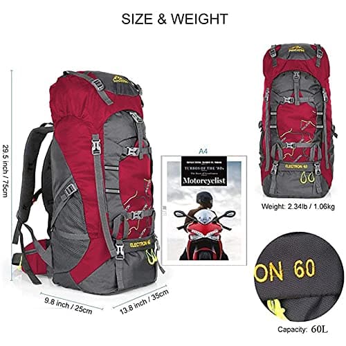 NACATIN Hiking Backpack, 60L Large Rucksack for Men Women, Tear and Water-resistant Ideal for Camping Trekking Travel Outdoor (Red) — view 5