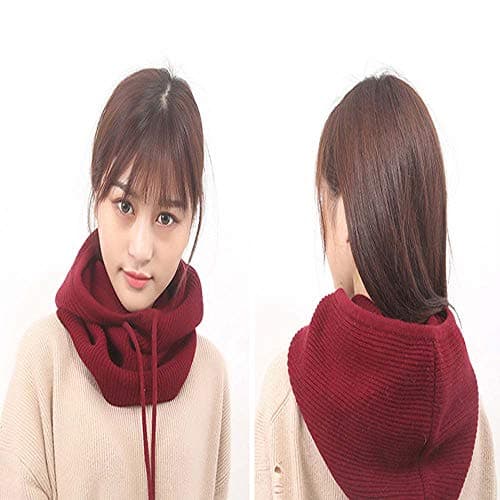 YEKEYI Women Balaclava Hood hat Winter Cashmere Knitted Beanie Hats Ski Mask Ski Cap Outdoor Wine — view 4