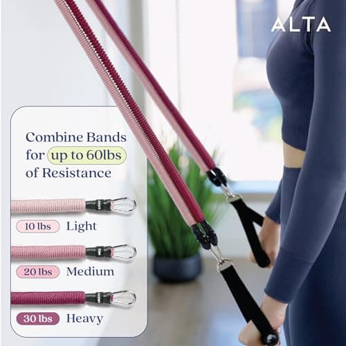 ALTA 'Never-Snap' Exercise Bands with Handles for Women - Full Kit Resistance Bands for Working Out with Handles, Resistance Tubes, Ankle Straps, Door Anchor, Fabric + Rubber Workout Tubes — view 3