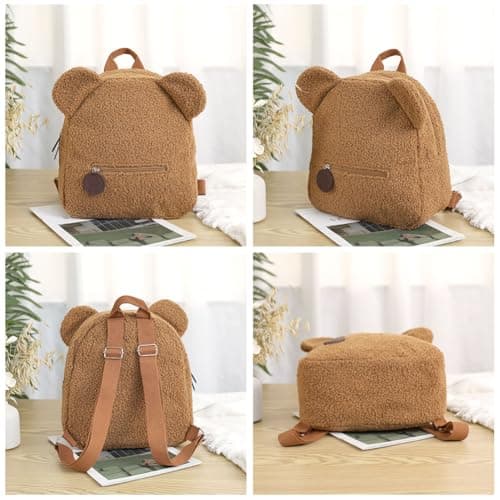 Aomig Kid Mini Furry Backpack, Toddler Mini Cute School Rucksack, Preschool Kindergarten Elementary Small Backpack, Toddler Girl Boy Adjustable Rucksack, Plush Backpack for School Travel(Dark Brown) — view 4