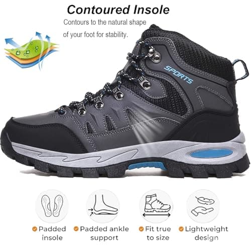 HODTOB Hiking Boots Mens Womens Lace-up Non-Slip Outdoor Men Women Mountain Trekking Shoes for All Season Walking Travelling Backpacking Camping Shoes Sneaker Grey 6UK — view 4