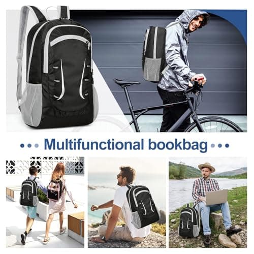 Alitifiy Lightweight Foldable Backpacks, 30L Packable Waterproof Small Hiking Bags & Packs Knapsack Daypack Handy for Men Women Ladies Kids Travel Camping Outdoor Rucksack Bag Pack (Black Grey) — view 6