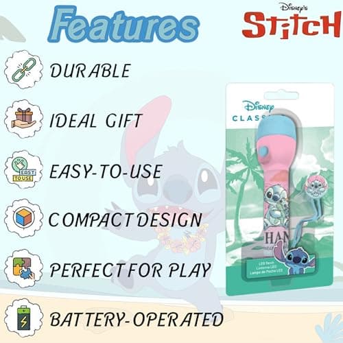 SRV Hub LED Torch for Kids | Disney Stitch Flashlight with Wrist Strap | Cute Handheld Big Torch for Boys & Girls | Portable LED Light for Camping, School, Night Use | Stitch Gifts Age 3+ — view 3