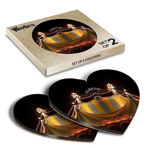2 x Heart Coasters - Circus Tent Lights Festival Cork Backed MDF Glossy Tea Coffee Accessory #50534