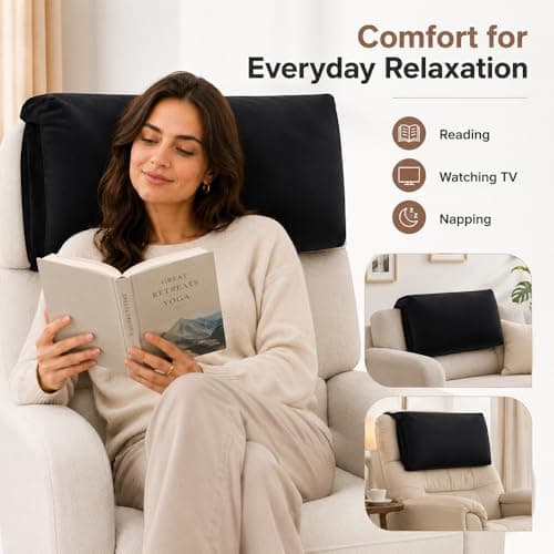 XPJBKC Neck Pillow for Chair, Non-Slip Neck Support Pillow for Sofa, Headrest Ergonomic P-illow for Recliners Armchairs, Velvet N-eck Cushion for Chair with Pocket for Pain Relief and Support(Black) — view 6