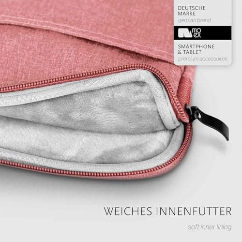 moex Tablet Case for Lenovo Yoga Tab (11.1, 2025), Bag with Zip and Compartment for Accessories, Nylon Fabric Sleeve, Soft Padded, Protective Case, Minimalist Dash Case, Pink — view 3