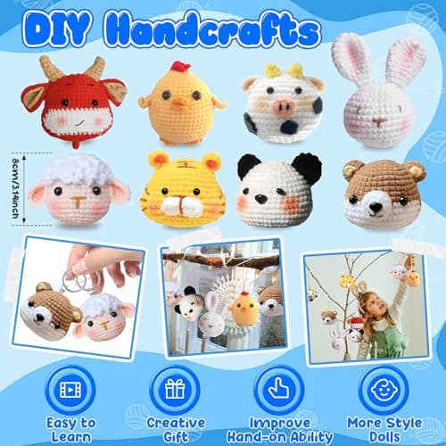 ZEJEXXB 8Pcs Crochet Kits for Beginners Adults Crochet Animal Starter Kit DIY Knitting Kit with Step-by-Step Video Tutorials Gifts for Crochet Lovers — view 6