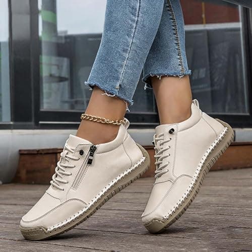 Orthopedic Trainers for Women Trainers with Side Zip Outdoor Casual Driving and Walking Shoes Comfy Shoes for Women and Mens Loafers Outdoor Non Slip Hiking Sneakers (01-Beige, 9) — view 4