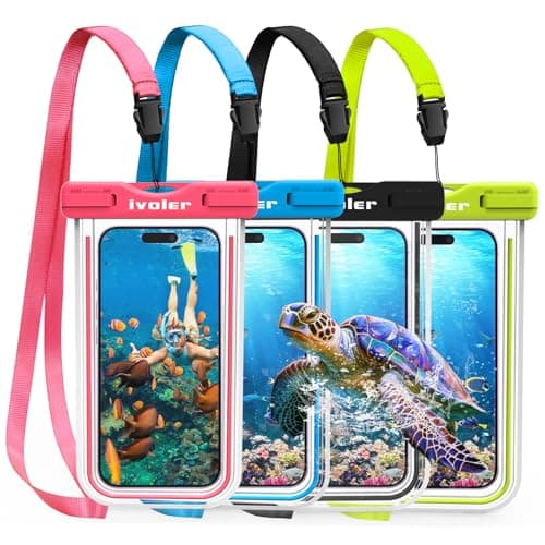 ivoler 4-Pack Waterproof Phone Pouches/Cases, Black+Rose Red+Blue+Green