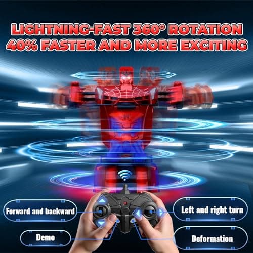 Remote Control Transform Car w Eye & Underbody Lights, 2.4GHz Web RC Car & Robot One-Button Deformation & 360°Rotation, Boys Toys Gifts Present for 3 4 5 6 7 8 9 Year Old Boys Kids Toys Age 3-12 — view 5