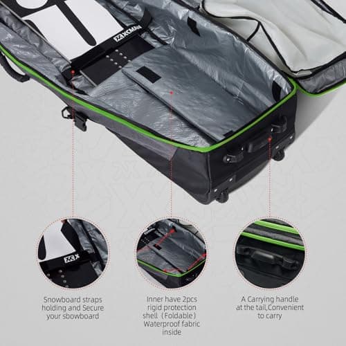XCMAN Padded Snowboard Bag with Wheels, Extendable Roller Ski Bag for Air Traveling Adjustable Length - Extra Long/Wide/Deep,Waterproof - with Protection Ribs — view 4