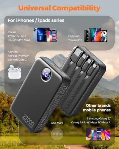 Power Bank 27000mAh with 4 Built-in Cables Portable Charger Fast Charging — view 3