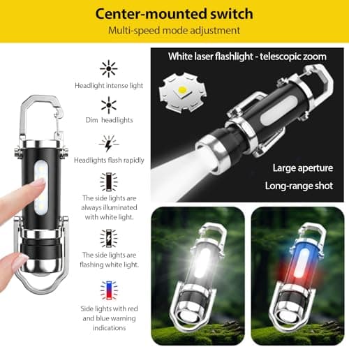 2 Pcs Super Bright Mini Keychain Flashlight - 1200LM Retractable Key Torch — view 3