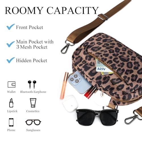 MAXTOP Small Crossbody Bags for Women Men Cell Phone Bum Bag Purse Fanny Pack with Adjustable Strap Sling Bag for Traveling Casual Festival Gifts Leopard Brown — view 3