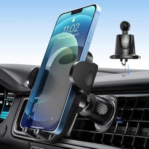 Super Stable Air Vent Cell Phone Car Mount with 2025 Metal Hook Clip 360° Rotation,One Button Release for iPhone, Samsung, Google, and All Other Smartphones