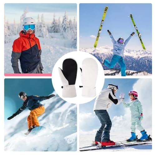 Enjoyaa Ski Mittens Winter Waterproof Snowboard Mittens for Women Mens Ski Gloves Thermal Touch Screen Warm Windproof Winter Gloves for Skiing Hiking Cycling (White) — view 5