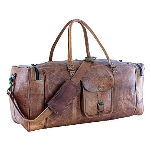 Leather Duffle Bags Large 21 Inch Square Duffel Travel Gym Sports Overnight Weekender Leather Bag for Men and Women by KPL — view 3