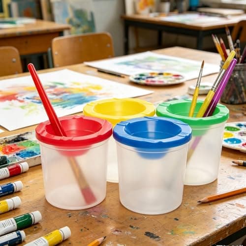 Spill-Proof Paint Cups Set with Lids, 40pcs Painting Brush Cleaner Cup Spill Proof Learning Color Cups Lightweight Reusable for Classroom Art Supplies and Crafts — view 5