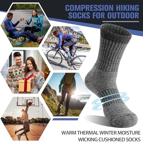 Welwoos Merino Wool Walking Hiking Socks for Women Men Thermal Winter Warm Cosy Crew Work Gift Socks Stocking Fillers 5 Pairs(Blue, 7-11) — view 6