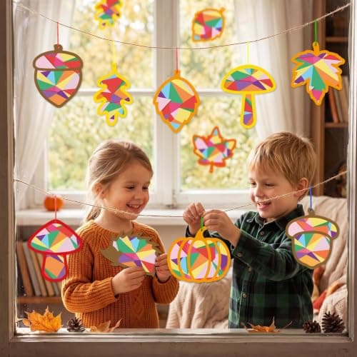 15 Pack Autumn Crafts for Kids, Autumn Suncatcher Craft Window Decorations — view 5