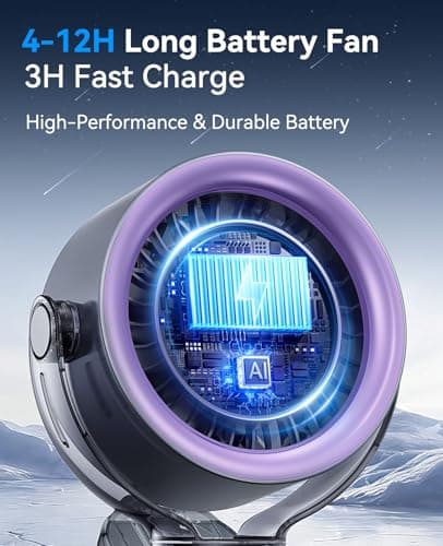 KIMMOO 4000mAh Rechargeable Portable Clip-on Fan with LED Display, 100-Speed Touch Control & 360° Rotation, Quiet Turbo Desk Fan, Small Battery Operated USB Fan (Grey) — view 4