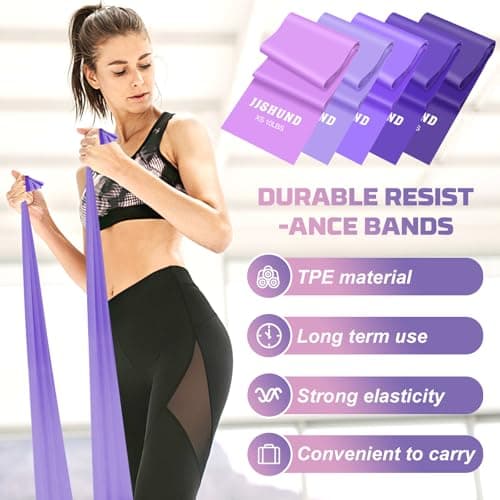 Resistance Bands Set, 1.5M/4.9ft Exercise Bands with 5 Resistance Levels, Long Stretch Bands for Men & Women, Workout Resistance Bands for Yoga Gym Pilates Fitness Strength Training Muscle Building — view 3