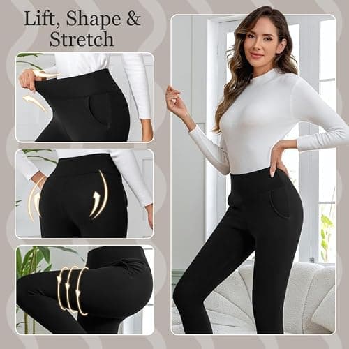 CrystErzoix Fleece Lined Leggings Women High Waisted Thermal Leggings Thick Ladies Sports Yoga Leggings Winter Warm with Pockets, Black M — view 5
