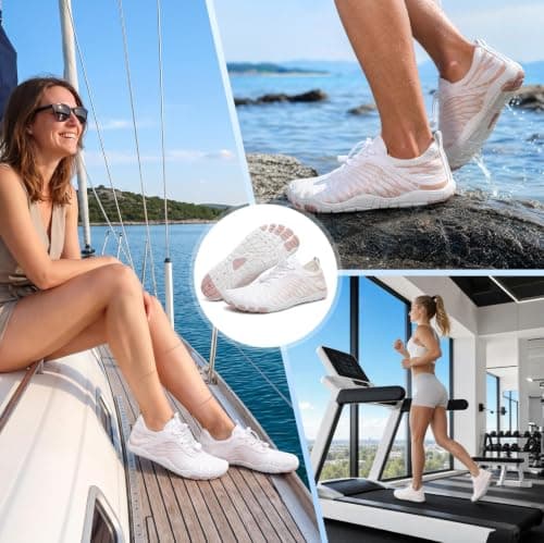 Hike Barefoot Shoes Womens Mens Walking Running Gym Trainers Wide Fit Non-Slip Lightweight Outdoor Swim Surf Water Shoes White — view 2