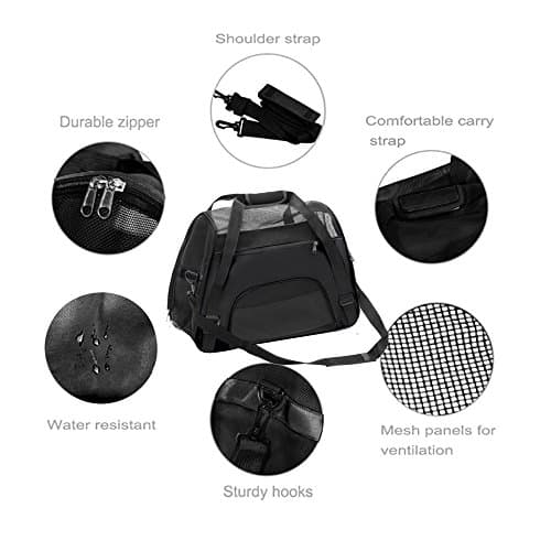DONYER POWER Soft Sided Pet Carrier for Cats Comfort Airline Approved Under Seat Travel Tote Bag, Travel Bag for Small Animals with Mesh Top and Sides,BLACK — view 6