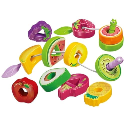 Kisangel Montessori Threading Toys for 2 3 Year Olds, Fruit Lacing Beads for Toddlers Girls Boys, Educational Preschool Learning Kit, Fine Motor Skills Toys for Kids, Lightweight Travel Activities