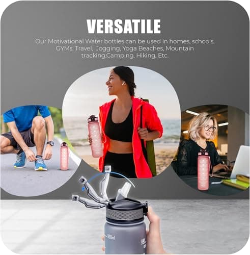 Roe Tenpo Sports Water Bottle with Straw and Time Marking, and 32OZ Capacity - Motivational and Eco-Friendly BPA-Free Bottle for Running, Gym, Yoga, Outdoors, and Camping (Style-1, Pink) — view 5