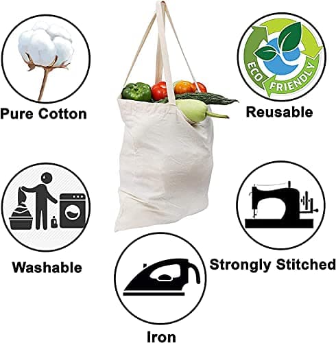 CENTRIX Natural Cotton 10 pack 15 X 16 inch reusable grocery bags, 5.5 oz cotton canvas tote, eco friendly super strong washable great choice for promotion branding and gift — view 6
