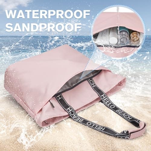 G4Free Beach Tote Bag Waterproof Sandproof Shoulder Bag Beach Bag Large Sports Bag Shopping Bag for Women, pink — view 3