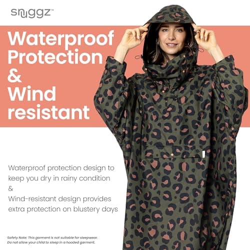 Adult Khaki Leopard Rain Poncho, Lightweight Waterproof Hooded Rain Coat — view 5