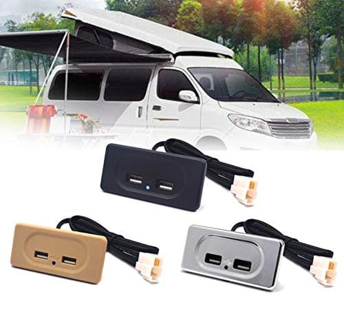 Caravan Dual USB Charger Socket Power, 12V 2.1A Modified USB Outlet Travel High Speed Charging Socket, Car Camper Motorhome RV Transporter Van Truck Universal USB Power Charger Dual Outlet (Beige) — view 5