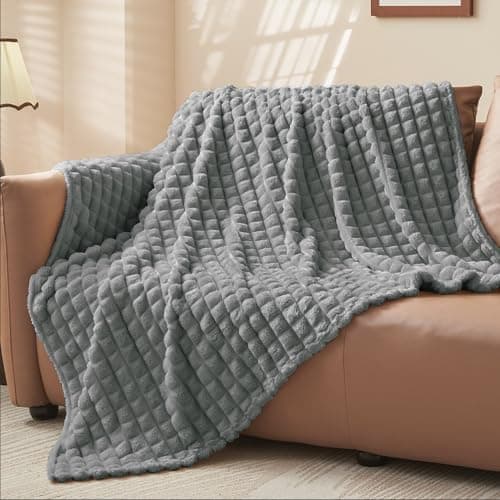 BEDELITE Fluffy Fleece Throw Blanket, Grey, 220x240cm
