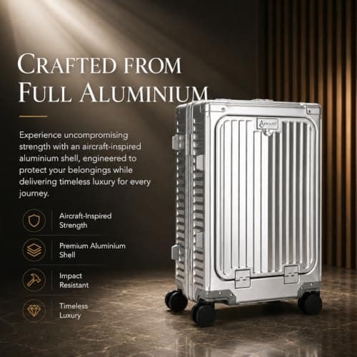 Aerolite Premium Aluminium Cabin Suitcase – Zipperless TSA Locks, USB Charging Port, Front Laptop Compartment & Fold-Up Bottle Holder – 55x38x23cm, 40L – Metal Hard Shell Carry On Hand Luggage Silver — view 4