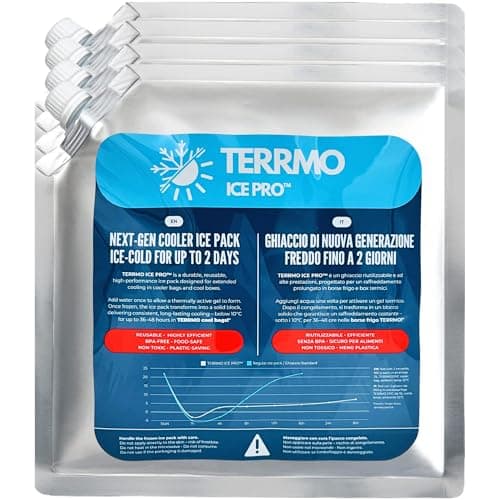 TERRMO Ice Pro™ Premium Large Ice Packs for Cool Box, Cooler Bag | Extra Long-Lasting Freezer Blocks 24h – 72h | Reusable Gel Cold Packs for Camping, Food, Travel | XL Size: 830ml – 25x25cm – 4 Pack