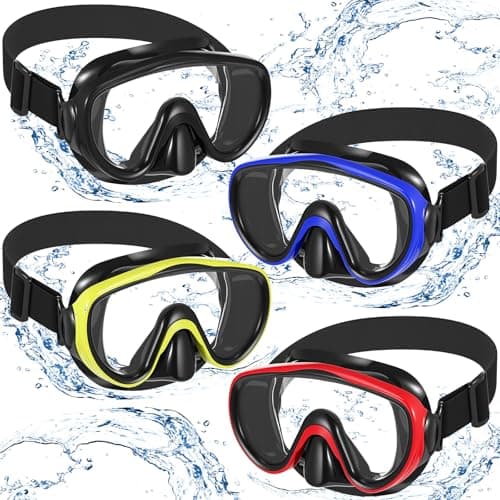 Relaxweex 4 Pack Adult Swim Goggles with Nose Cover Snorkel Diving Mask Elastic Strap Scuba Mask Underwater Swimming Goggle(Black, Blue, Red, Yellow)