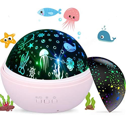 Swhily Baby Light Projector, Star Moon and Ocean Wave Sensory Projector Rotating Lights, Rechargeable Sensory Lights for Girls Boys (Pink)