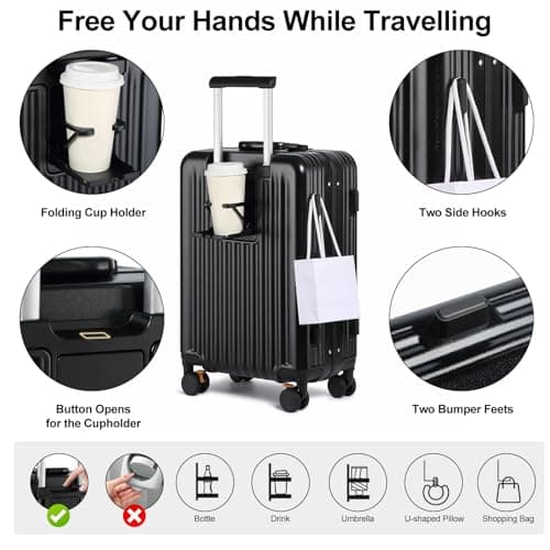 Sea choice Front Opening Luggage Suitcase Laptop Compartment PC Hard Shell Suitcase Top Opening Luggage Suitcase with USB Port Cupholder TSA Lock 4 Wheels — view 3