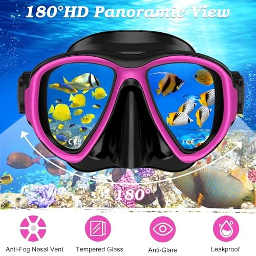 Snorkeling Gear for Adults,3 in 1 Snorkel Set with Panoramic View Diving Mask Anti-Fog Anti-Leak,Dry Top Snorkel,Fins and Travel Bag for Swimming,Snorkeling and Travel Diving — view 3
