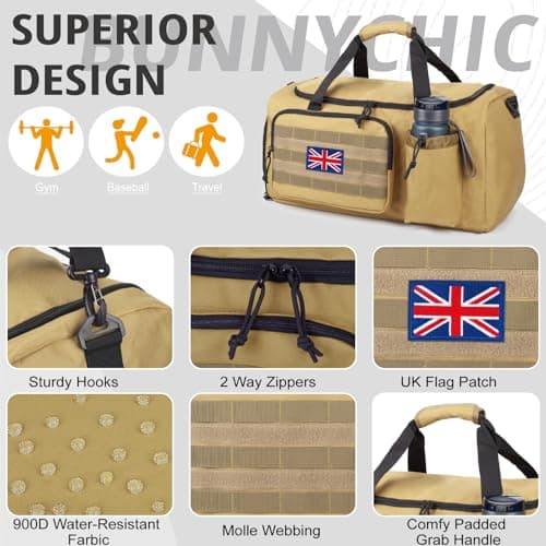 Bunnychic Tactical Gym Bag for Men, 40L Large Duffle Holdall Bag for Travel — view 6