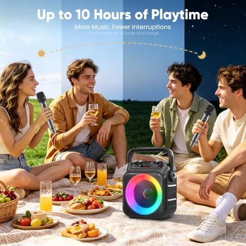 Karaoke Machine with 2 Wireless Microphones: Portable Bluetooth Karaoke Speaker for Adults Kids, Connects to TV Phone Tablet, Party Speaker Gift for Home Outdoor Family, PA Power-Amplifiers — view 6