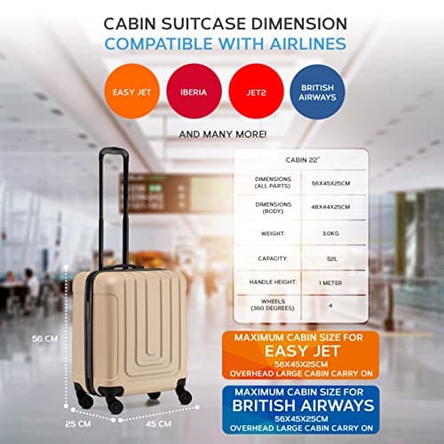 Flight Knight Premium Hard Shell Lightweight Cabin Suitcase - 8 Spinner Wheels - Built-in TSA Lock & USB Port - Luggage Approved for Airlines Including easyJet Large Cabin - 56x45x25cm — view 3